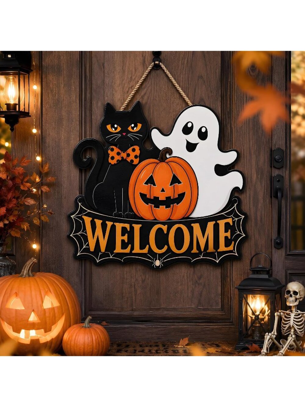 Halloween Party Decorations - Welcome Wreaths Sign for Front Door Hanging - Picture 2 of 7